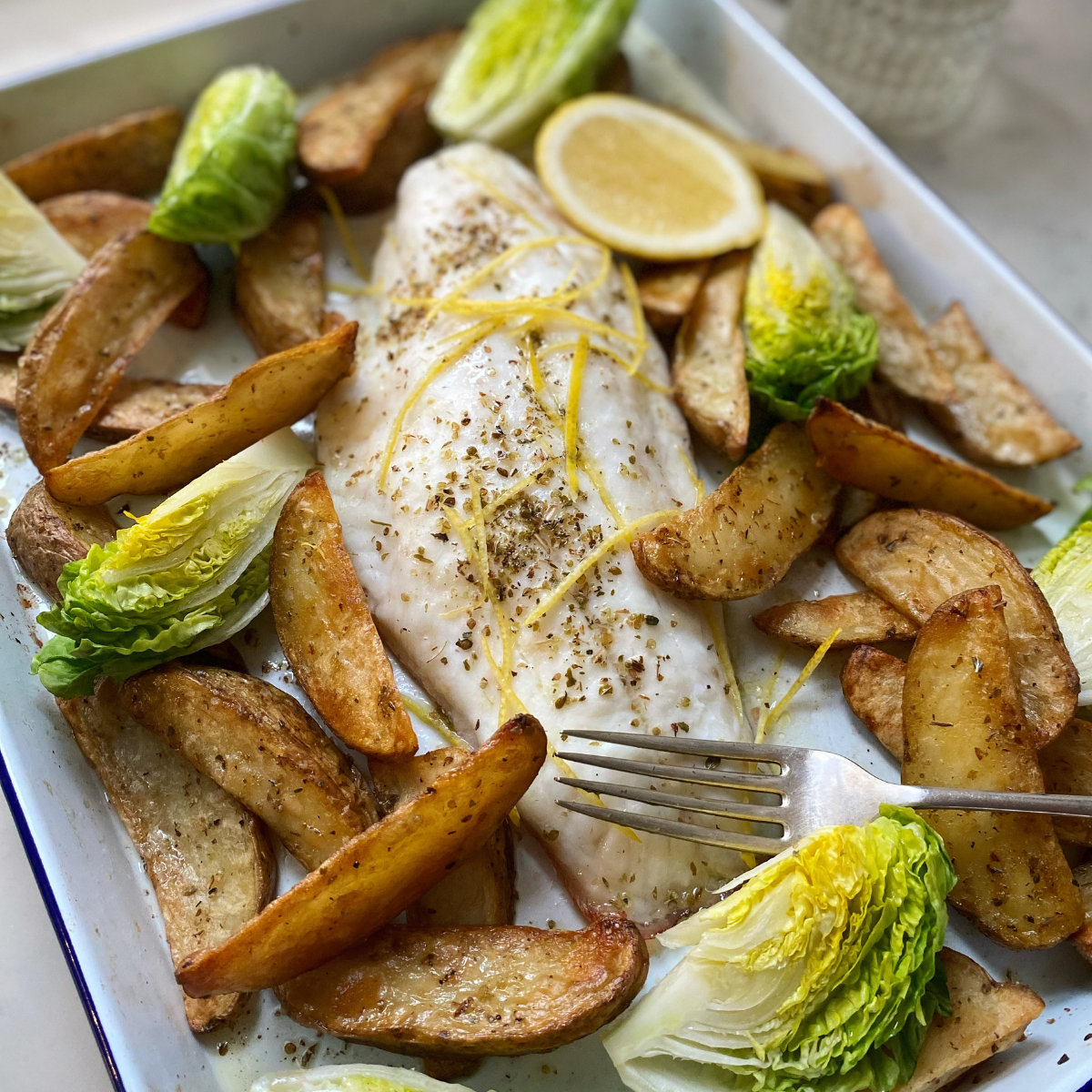 TRAY BAKED FISH AND CHIPS  