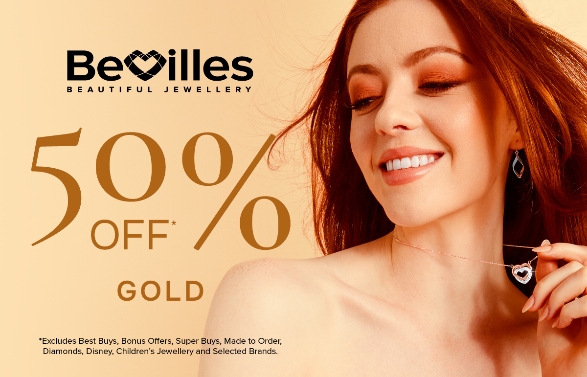 Shine with 50% off gold jewellery at Bevilles